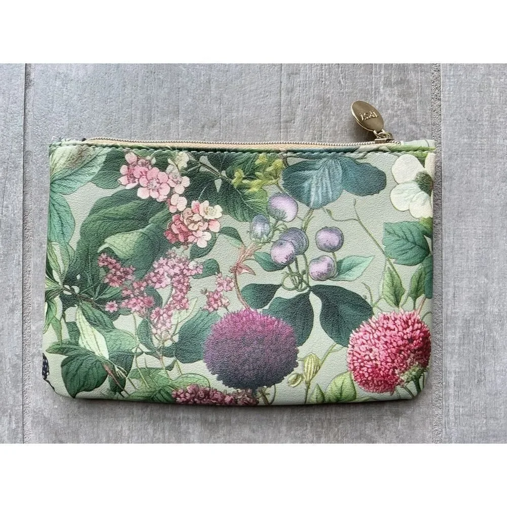Faux Leather Spring Garden Zip Makeup Bag Pouch Clutch Wallet Travel Organize